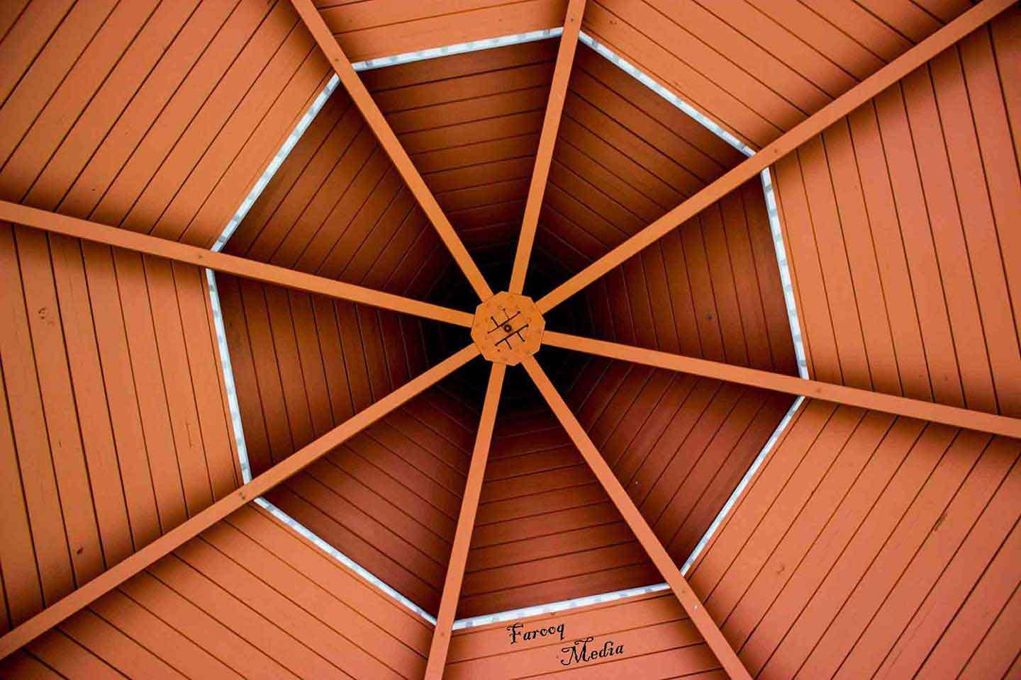 A red geometric roof